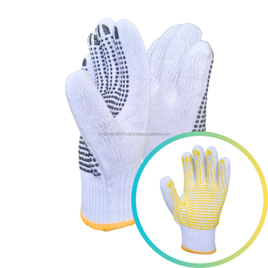 Gants antidérapants de sécurité améliorée en blanc blanchi à pois en PVC noir pour les tâches de coupe et d'élagage des cultures - Product Image 1