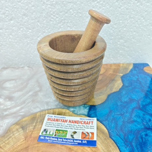 Traditional Style <b>Kitchens</b> <b>Wooden</b> Mortar And Pestle Grinder Garlic Masher Herb Crusher food-safe natural wood Mortar <b>Set</b> - Product Image 4