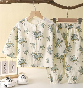 Ensemble de pyjamas en coton gaufré pour enfants, manches courtes, imprimé dessin animé, vêtements de nuit respirants pour garçons et filles de 3 à 14 ans - Product Image 6