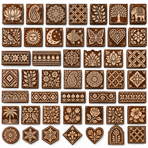 Carved <b>Wooden</b> <b>Printing</b> <b>Blocks</b> with Floral and Geometric Designs for Textile <b>Printing</b> Crafts and Wholesale Buyers from India - Product Image 2