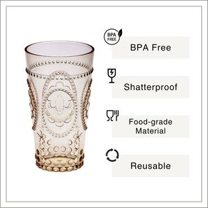 [Holar] Verre à boire en plastique de 20 oz de fabrication taïwanaise, design vintage à fleurs ambrées en relief, pour la maison, les cafés, l'extérieur - Product Image 2