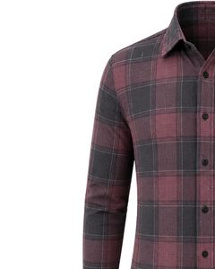 Manufacturer Burgundy Black Plaid <b>Men</b> Casual Formal Check <b>Shirt</b> Long Sleeve Button Down Cotton Flannel Office Wear Custom <b>Shirt</b> - Product Image 4