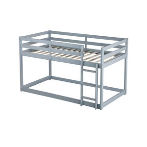 Letto a soppalco grigio solido con piattaforma in legno e gomma, con scaletta e doghe rinforzate, per bambini - Product Image 1