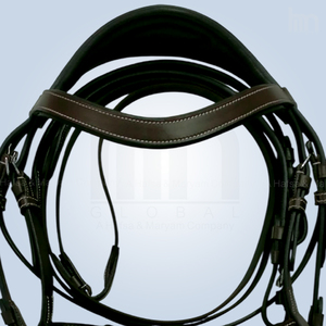 Brida de caballo ergonómica de cuero estilo Micklem con corona anatómica acolchada ancha y suave, costuras en contraste, fabricante OEM de artículos de equitación - Product Image 3