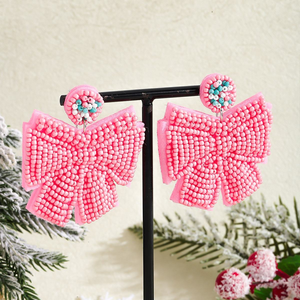 Pendientes de lazo rosa sin cuentas, ligeros, estilo bohemio, hechos a mano, bonitos y elegantes, para mujer, regalo de Navidad para fiestas. - Product Image 1