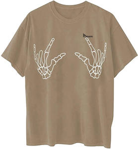 Camiseta de hombre de manga corta con estampado de hueso, de tejido de punto holgado y transpirable, 100% algodón, de secado rápido, corte regular, con letras. - Product Image 1