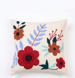 Premium Hand-Crafted Square Bohemian Style Floral Cotton Cushion <b>Cover</b> Embroidery Vibrant Color-Blocked Design <b>for</b> Home Decor - Product Image 3
