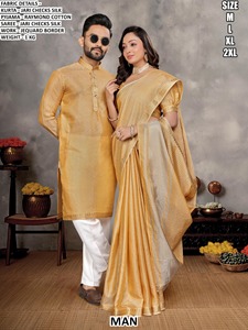 Ensemble traditionnel pour couple Mint Harmony - Vêtements en soie à carreaux Jari pour mariage et fête de Diwali - Product Image 4
