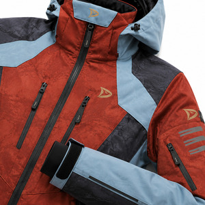 Men's Hooded Ski <b>Jacket</b> Red Blue Color Blocked <b>Waterproof</b> 10,000mm for Stretch -Tex Zipper Closure - Product Image 6