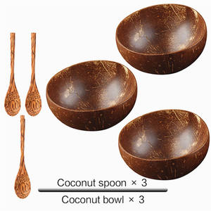 Ensemble de bols en coquille de noix de coco faits à la main avec cuillères en bois, design Wabi Sabi, vaisselle écologique pour servir les aliments - Product Image 2