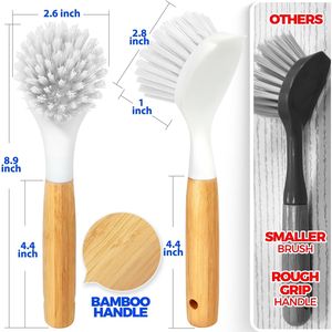 Set di 3 Spazzole per Pulizia Cucina con Manico in Bambù e Setole Morbide per Piatti, Ciotole e Pentole - Product Image 3