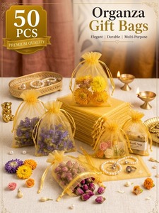 Sacs cadeaux en organza transparent de qualité supérieure, en gros, avec fermeture à cordon en satin, durables, faits à la main, pour anniversaires, Nouvel An, Ramadan - Product Image 3