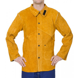 Veste de soudage en cuir jaune résistante à la chaleur et aux flammes, protection intégrale des manches, pack respirateur, niveau ignifuge A, résistance à la chaleur 200°C - Product Image 1