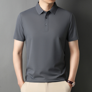 Polo de seda helada de calidad al por mayor para hombre, camiseta de manga corta con cuello holgado para verano, polo de negocios de color liso - Product Image 5