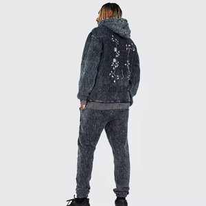 ชุดวอร์มผู้ชายไซส์ใหญ่ ผ้าฝ้าย 100% กันลม สำหรับฤดูหนาว มีฮู้ด ล้างสีแบบแอซิดวอช สีพื้น พร้อมโลโก้สั่งทำพิเศษ - Product Image 2