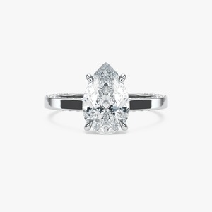 Anillo de compromiso de lujo con diamante de laboratorio de 3.50 CTW en forma de pera con halo oculto, engaste de puntas y banda plana pavé de oro de 14K - Product Image 3