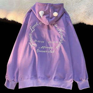 Sweat-shirt unisexe en molleton français de haute qualité, style Y2K, avec fermeture éclair surdimensionnée, cornes et logo imprimé en relief, personnalisable OEM. - Product Image 2