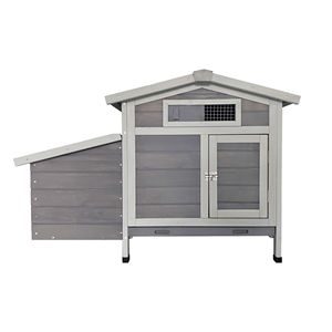 Pollaio per Galline da Esterno in Legno Grigio con Tetto in Asfalto a Facile Accesso, Vassoio Estraibile, Nido e Porta Anteriore in Acciaio - Product Image 2