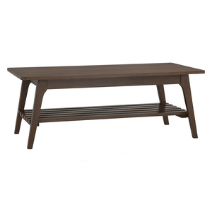 Versatile Rectangular Coffee <b>Table</b> with Slatted Storage Shelf and <b>Walnut</b> Wood Finish for Living Room and Office Waiting Area - Product Image 1