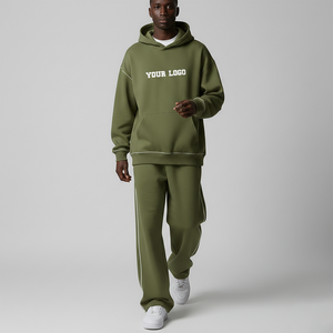 Sweat-shirt à capuche et pantalon de jogging amples en molleton 100 % coton de haute qualité, avec broderie contrastée et cordon de serrage, imprimés sur mesure - Product Image 1