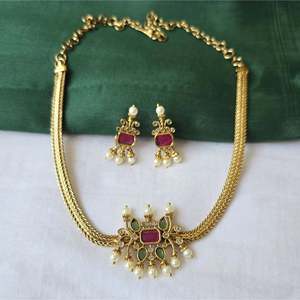 Trendy Zircon Choker Necklace Earring <b>Set</b> for <b>Women</b> Gold Plated Handmade Wedding <b>Gift</b> with Oxidized Polish Finish Casual Style - Product Image 1