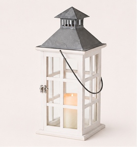 <b>Bulk</b> Suppliers Farmhouse Decorative Lantern <b>Candle</b> Distressed White Wood & Metal Top for Wedding Centerpiece and Outdoor - Product Image 4