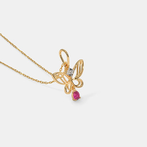 Yellow Gold Butterfly <b>Pink</b> Gemstone and Lab Grown Diamond Pendant <b>Necklace</b> - Product Image 4