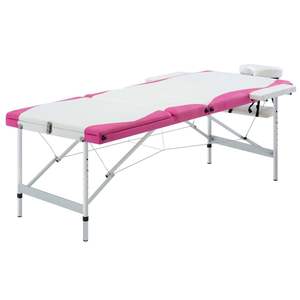 Cama de Masaje Plegable de Aluminio de 3 Zonas en Blanco y Rosa, Versátil y Cómoda - Product Image 1