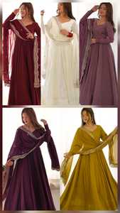 Conjunto de Kurta Anarkali de Seda Romana Pura, Bordado en Amarillo Mostaza, con Dupatta, Largo hasta el Suelo, de Secado Rápido, Ropa Étnica India - Product Image 4