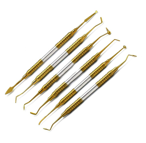 Juego de 6 Instrumentos Dentales de Doble Punta para Rellenos de Composite, Recubiertos de Titanio Dorado, Herramientas Manuales para Restauraciones - Product Image 1