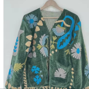 Designer Boho Velvet Suzani <b>Jacket</b> Hand Embroidered Vintage Ethnic Coat Statement Fashion Wear - Product Image 1