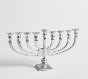 <b>Matte</b> Silver Metal Menorah Contemporary Linear Design Decorative Hanukkah Dining <b>Table</b> Accent - Product Image 1