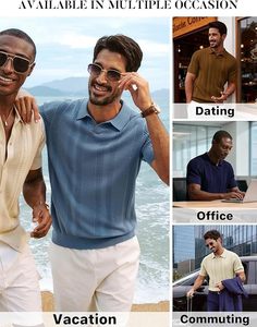 Chemises polo pour hommes à manches courtes, col en V, tricotées, décontractées, pour le golf - Product Image 4