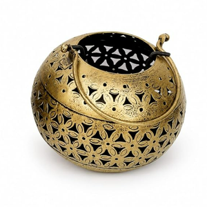 Premium Moroccan Style Round Iron <b>Tealight</b> Candle Holder Gold <b>Lantern</b> Intricate Boho Pattern Handmade Durable Home Decoration - Product Image 1