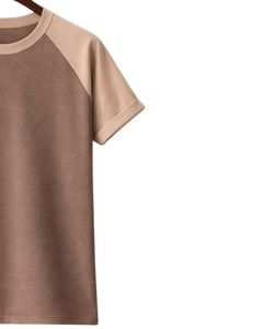 เสื้อยืดแขนสั้นคอกลมผ้าฝ้ายสีน้ำตาลสองสีสไตล์ลำลองสำหรับฤดูร้อน  แบบเรียบ  ถักทอ  รับสกรีนโลโก้ - Product Image 4