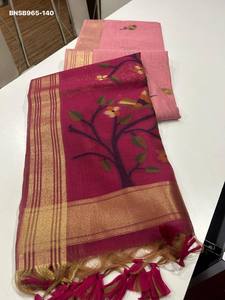 ผ้ามูก้าคอตตอนเนื้อนุ่มคุณภาพส่งออกจากอินเดีย พร้อมผ้าเรชมะหลากสีสันที่ถักทอแบบจัมดานี  ชุดส่าหรีพร้อมเสื้อคลุมสำหรับผู้หญิง  คอลเลคชั่นแฟชั่นสตรี - Product Image 6