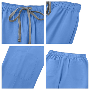 Women's Blue V-Neck Cotton <b>Scrub</b> <b>Set</b> with Pockets Woven Fabric Needle Detection for Hospital Use - Product Image 5