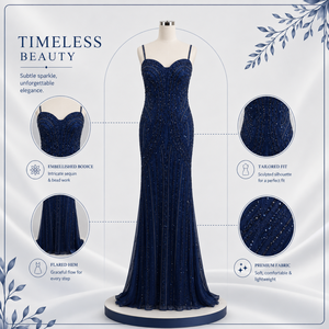 Womens Navy Blue <b>Sequin</b> Mermaid Maxi Dress Spaghetti Strap Elegant Evening Wedding Formal Prom Party Gown Bodycon Glitter Floor - Product Image 5