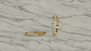 Pendientes de Aro de Oro de 18K de Lujo, Aros Redondos con Diamantes, Pendientes Huggie con una Sola Hilera de Diamantes, Pendientes Minimalistas para Uso Diario, Joyería para Mujer - Product Image 2