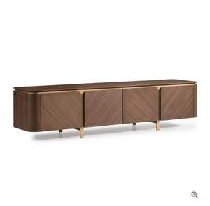 Buffet en teck avec grain de bois géométrique et accents dorés - Product Image 1