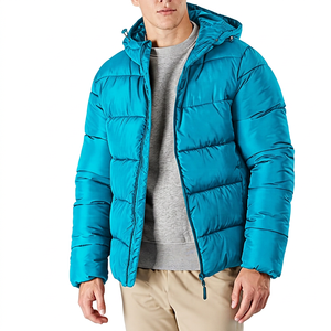 Blouson matelassé d'hiver pour homme, épais, imperméable, écologique, avec logo sur le devant, fermeture éclair décontractée, couleur unie noire, coupe classique - Product Image 2