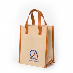 Bolsa de Almuerzo Biodegradable Juco con Cierre de Cremallera, Bolsa de Compras Reutilizable Ecológica, Asas de Cuero Reforzadas, Logotipo Personalizado - Product Image 1