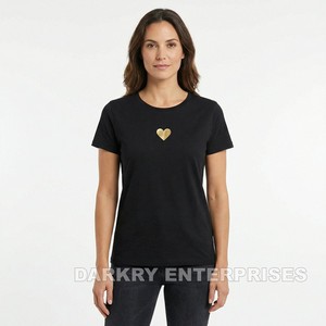 Camiseta Rosa Personalizada para Mujer, Fabricante OEM, Alta Calidad, 100% Algodón, Corte Ajustado, Camiseta con Estampado Gráfico de Corazón en 3D, Ropa Femenina - Product Image 5