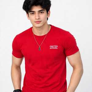 เสื้อยืดคอกลมแขนสั้นลายสีแดงสำหรับผู้ชาย ทรงปกติ สวมใส่สบาย ผลิตจากผ้าถัก 100% คอตตอน น้ำหนัก 180 กรัม ทอด้วยเทคนิคดิจิทัล เป็นมิตรต่อสิ่งแวดล้อม - Product Image 3