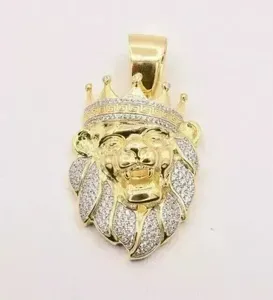 Pendentif Tête de Lion Hip Hop Iced Out Plaqué Or, Breloque Couronne Lion pour Collier, Bijoux de Mode Masculins, Pendentif Moissanite Roi des Animaux - Product Image 3