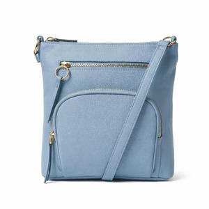 Women Fashion Light Blue PU Leather Crossbody <b>Shoulder</b> Bag with Front Zipper Pocket and Adjustable <b>Strap</b> - Product Image 1