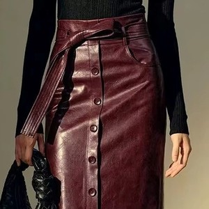 Premium <b>Women's</b> Genuine Leather <b>Skater</b> <b>Skirt</b> High Waist Anti-Bacterial Adjustable Custom OEM ODM Private Label Sample Service - Product Image 2
