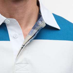 Chemise de rugby à manches longues pour homme, rayée, bleu et blanc, col boutonné, manches longues, tissée, pour l'été - Product Image 4