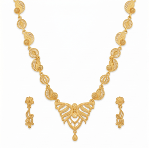Parure Collier et Boucles d'Oreilles Divyoro Orissa Motif Papillon Plaqué Or pour Femme, Bijoux Classiques de Mariage en Alliage Tendance - Product Image 1
