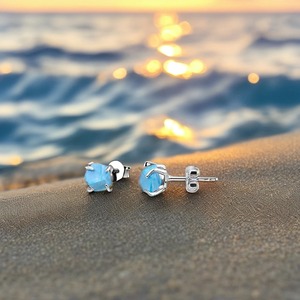 Handmade Classic Style 5-7mm Raw Turquoise <b>Stud</b> Earrings Natural Gemstone Jewelry with Gold and <b>Silver</b> Plating Women's Gift - Product Image 5